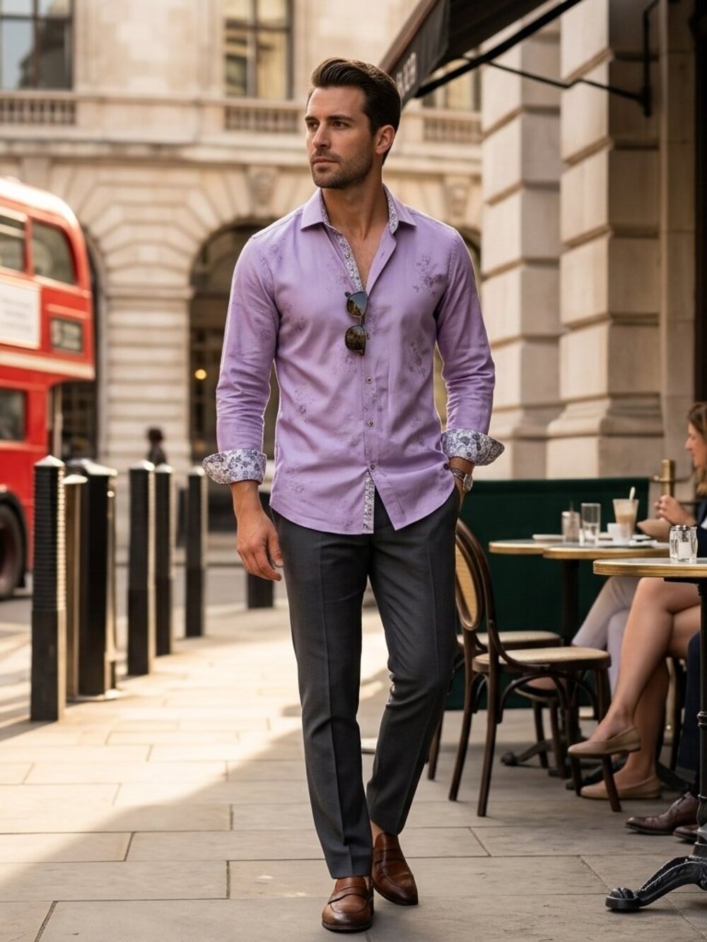 Ted Baker London Purple Cotton Jacquard Shirt Floral Contrast Trim Size 3